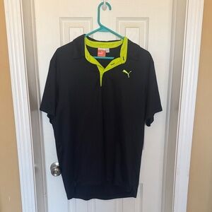 Puma Men's Polo Shirt in Black and Neon Green